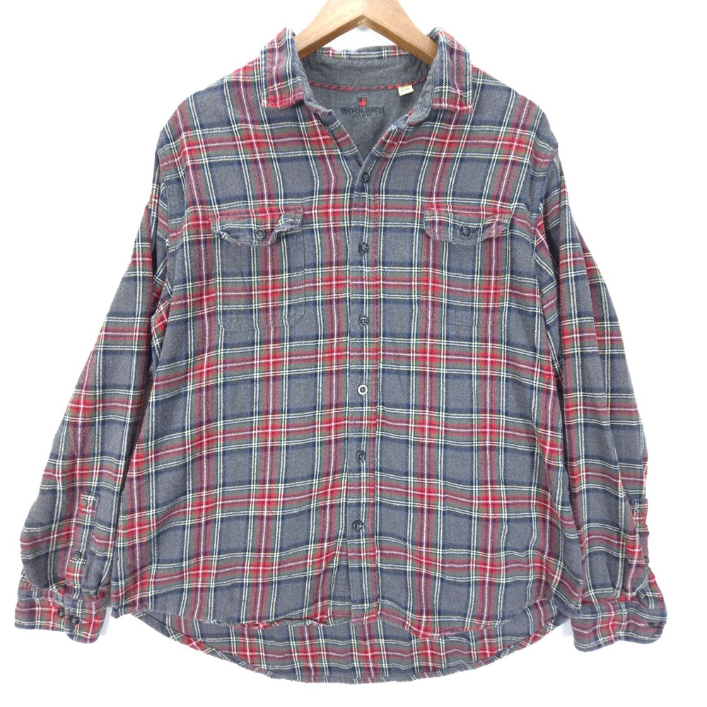 Streetwear Woolrich Shirt Mens XL Grey Red Plaid Flannel Button Up Long Sleeve